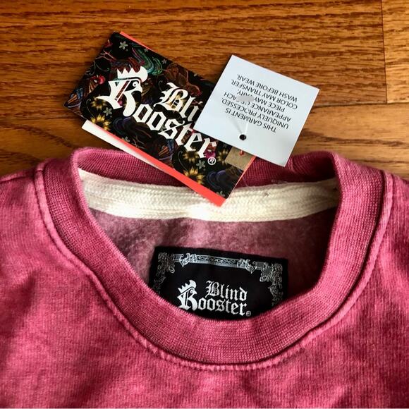 BLIND ROOSTER “Ideal Place”  Asian Red Rose Embroidered Sweatshirt Men’s M NWT - Picture 4 of 10